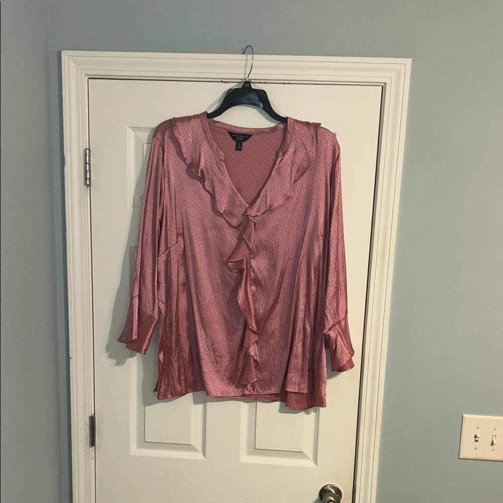 Investments Pink Ruffle Front Blouse